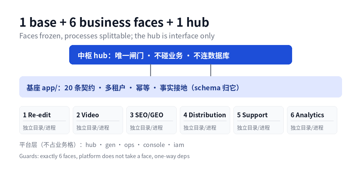 1 base + 6 business faces + 1 hub